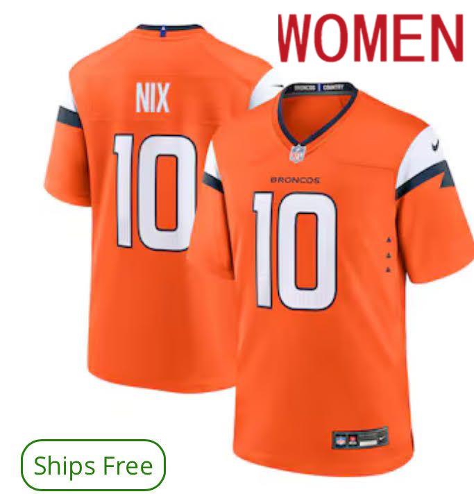 Women Denver Broncos 10 Nix Nike Orange 2024 NFL Draft First Round Pick Player Game Jersey